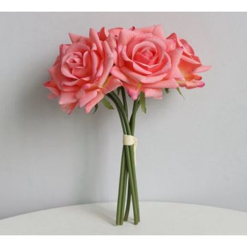 Rosenbündel 5 Stück, lachs-rosa Kunstblume 26cm, Premium, wie echt, real touch