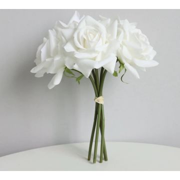 Bouquet de roses 5 pièces, blanc chaud Fleur artificielle 26cm, Premium, comme une vraie, real touch