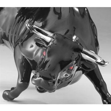 Bull lacquer black, red eyes, horns silver 50x25x22 cm