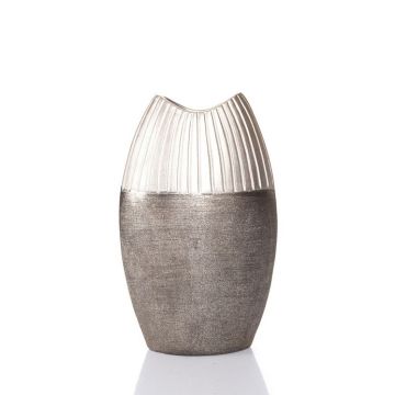 Ceramic vase, 27 cm, flower vase, silver-beige, decorative vase