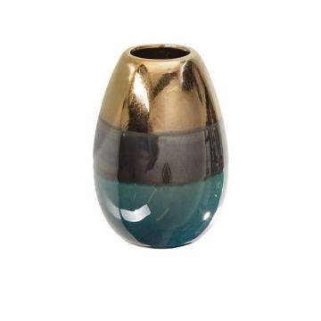 Ceramic vase; 21cm, gold - gray - turquoise, decoration, flower vase