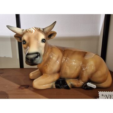 Vache couchée marron figurine en porcelaine 32x21cm
