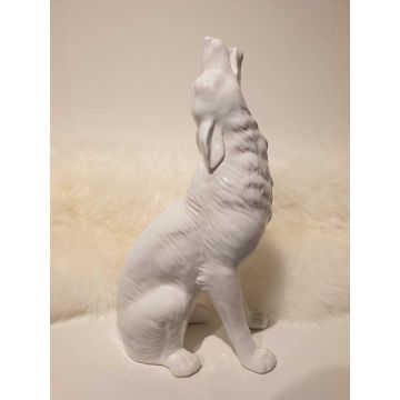 Le loup appelle figurine en porcelaine assise 33cmx18cm blanc