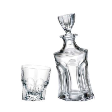 "Acapulco" Set Whisky 7 pièces, cristal de Bohème, 1xcarafe/décanteur + 6xverres