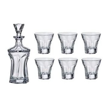 "Apollo" whisky set 7-piece, Bohemian crystal, 1x carafe/ decanter + 6x glasses