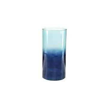 Vase en verre 30cm, bleu, forme cylindrique, bougeoir