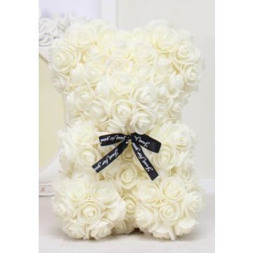 Rosenbear approx. 25 cm warm white with bow