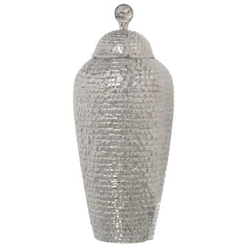 Deko Vase mit Deckel,Gefäss Metall, 40cm, Silber