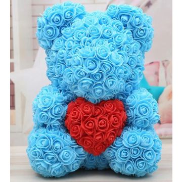 Rose bear approx. 40 cm light blue, red heart
