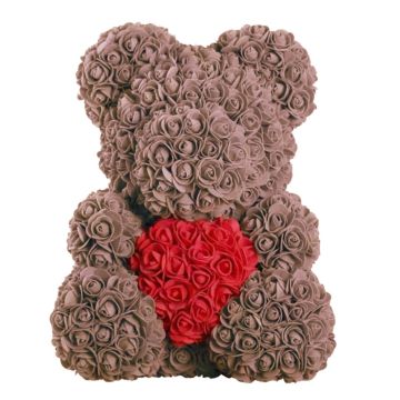 Rose bear approx. 40 cm chocolate brown, red heart