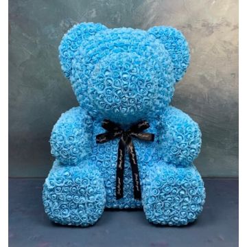 Rosenbär XXL 70 cm blau mit Schleife