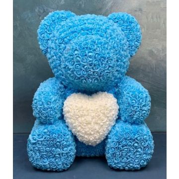 Rosenbär XXL 70 cm blau mit weissen Herz