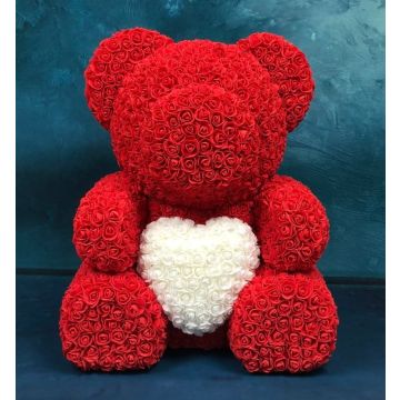 Rose bear XXL 70 cm red with white heart