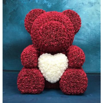 Rose bear XXL 70 cm wine red with white heart