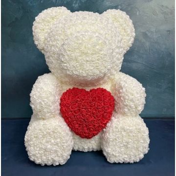 Rose bear XXL 70 cm white with red heart
