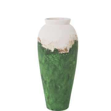 Keramikvase, 25x60cm, weiss-grün