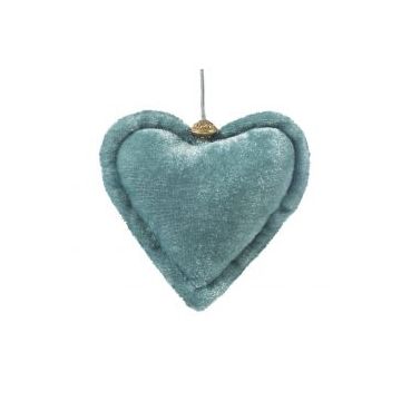 Decoration, 10x10cm, heart blue, velvet, to hang up