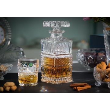 "Brittany" whisky set 7-piece, Bohemian crystal, 1x decanter + 6x glasses