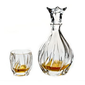 "Bromelias" whisky set 7-piece, Bohemian crystal, 1x decanter + 6x glasses