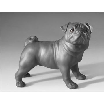 Pug porcelain figurine standing black matt 36x29cm