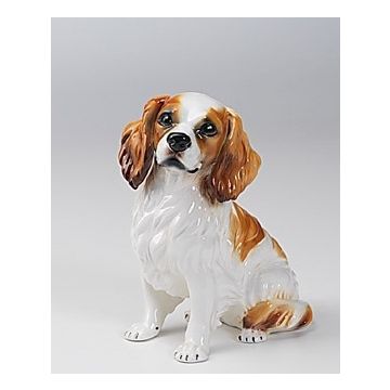 Cavalier king charles spaniel with red porcelain figurine 25cm
