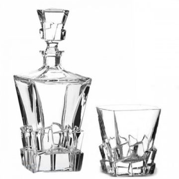 "Crack" whisky set 7-piece, Bohemian crystal, 1x decanter + 6x glasses