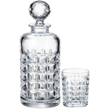 "Diamond" whisky set 7-piece, Bohemian crystal, 1x carafe/ decanter + 6x glasses