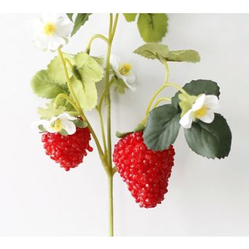 Kunst Erdbeeren ast ca.28cm mit 2x Erdbeere und Blüten