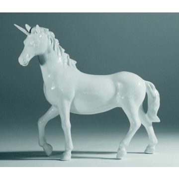 Unicorn porcelain figurine standing 40cm x 42cm white glossy
