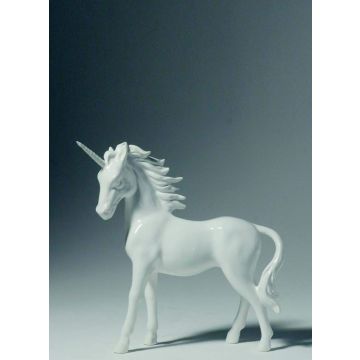 Unicorn porcelain figurine standing 24cm x 21cm white with mother-of-pearl luster (photo follows)
