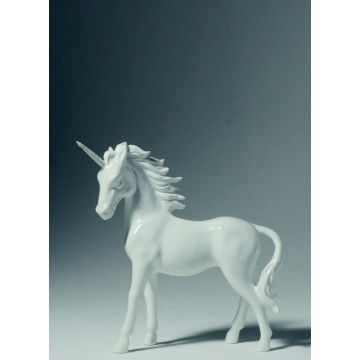 Unicorn porcelain figurine standing 24cm x 21cm black lacquer, silver-plated horn (photo follows)
