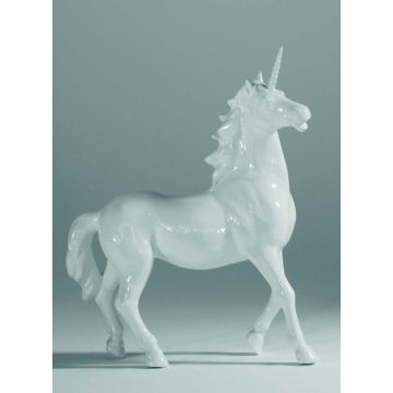 Unicorn porcelain figurine standing 31cm x 32cm white glossy (photo follows)