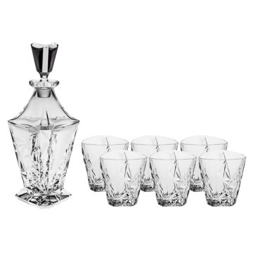 "Eskymos" whisky set 7-piece, Bohemian crystal, 1x decanter + 6x glasses