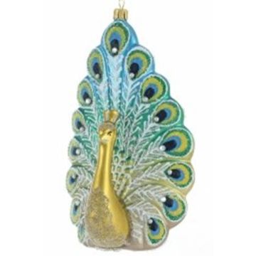 Glass peacock 18cm, art Christmas decoration