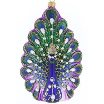 Glass peacock 18cm, art Christmas decoration