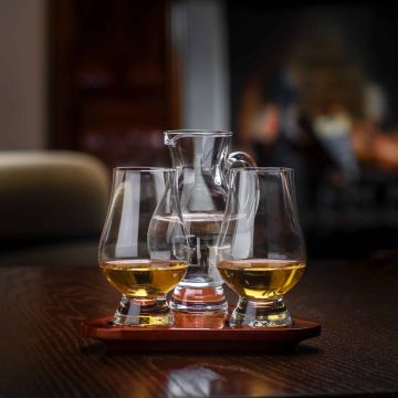 Set de dégustation Glencairn (2xverre à whisky, 1xpot à eau+plateau en chêne), l'original 200ml