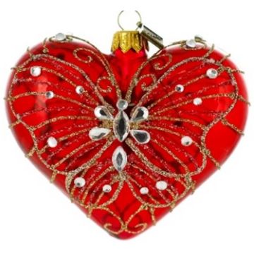 Glass heart Fabergé style 9.5x9.5cm, Christmas decoration