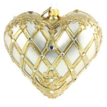 Cœur en verre style Fabergé 14x12cm, décoration de Noël
