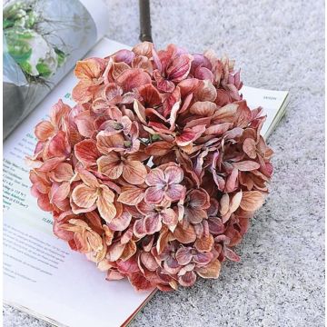 Hydrangea vintage artificial flower pink/orange natural look 34cm