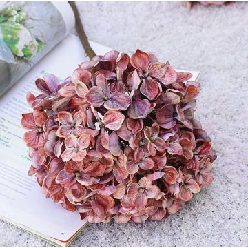 Hydrangea vintage artificial flower pink/purple natural look 34cm