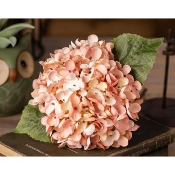 Hydrangea artificial flower pink/yellow natural look 32cm as dried
