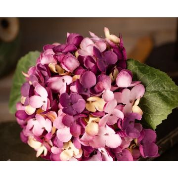Hydrangea artificial flower purple/pink natural look 32cm as dried