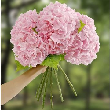 Hortensia fleur artificielle rose comme une vraie 53cm