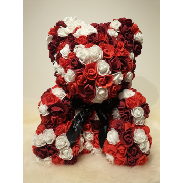 Ours rose ca 40 cm blanc/rouge/rouge vin