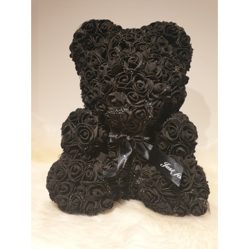Ours rose env. 40 cm noir avec noeud et tulle
