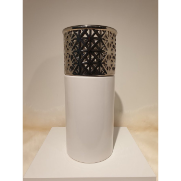 Vase, 32 cm, Blumenvase, Zylinderform, weiss/silber