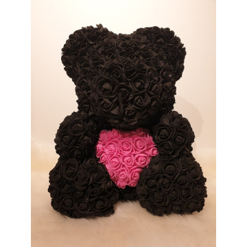 Rose bear approx. 40 cm black with pink heart