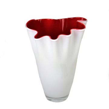 Glasvase, 30x21cm, Blumenvase, Handgemacht weiss-rot