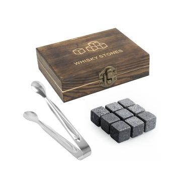 Whisky stones set cooling stones with tongs and wooden box
