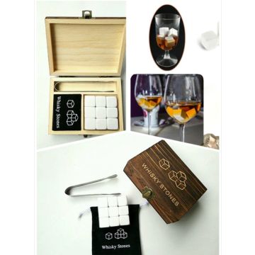 Kit de pierres à whisky Pierres de refroidissement avec pince et boîte en bois